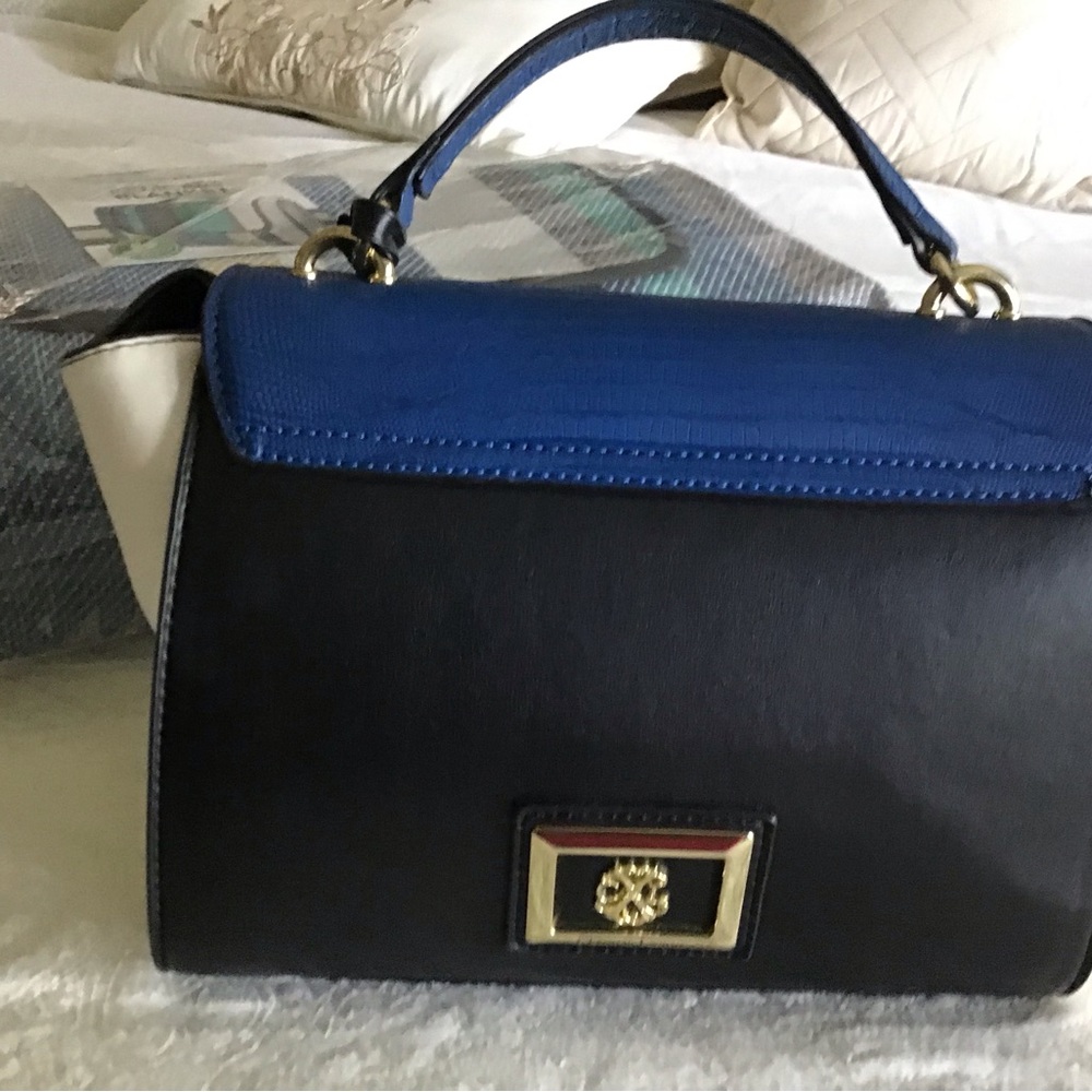 Christian Lacroix top handle bag in white, black and blue. - Picture 5 of 8